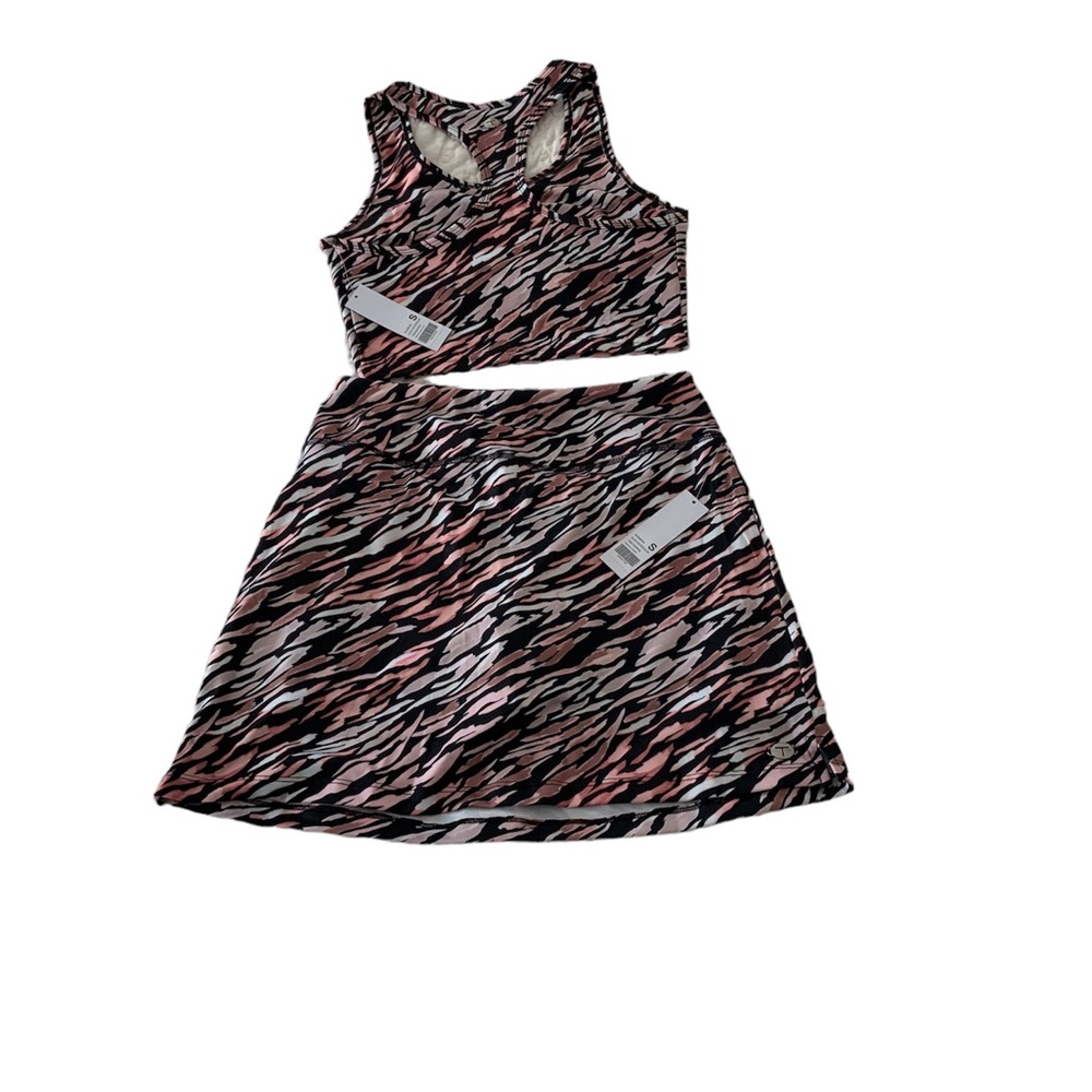 Tahari Skort Set - Top and Bottom - Pink Black White Sz Small